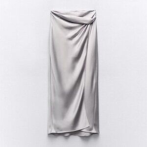 Zara Midi Silver Skirt with Twist (2448/305/808) Size Small, NWT